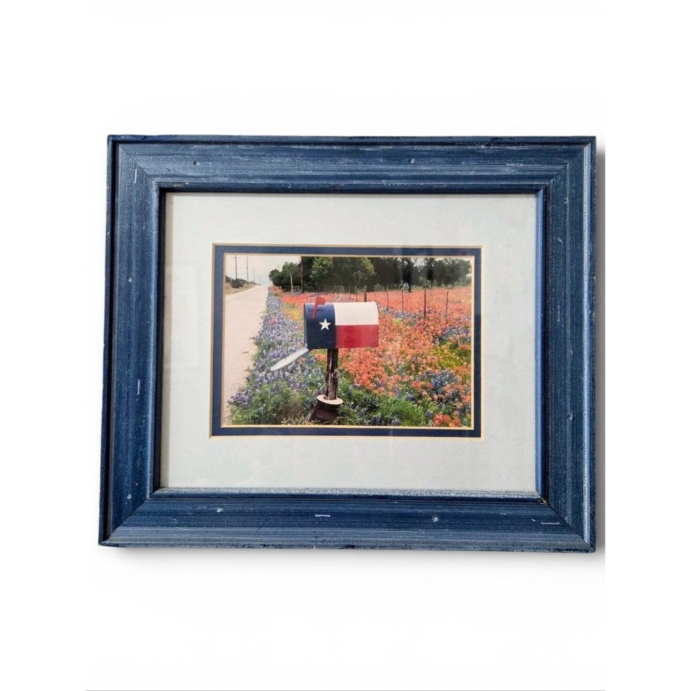Blue Distressed Wood Picture Frame Texas Star Mailbox Bluebonnets Wildflowers